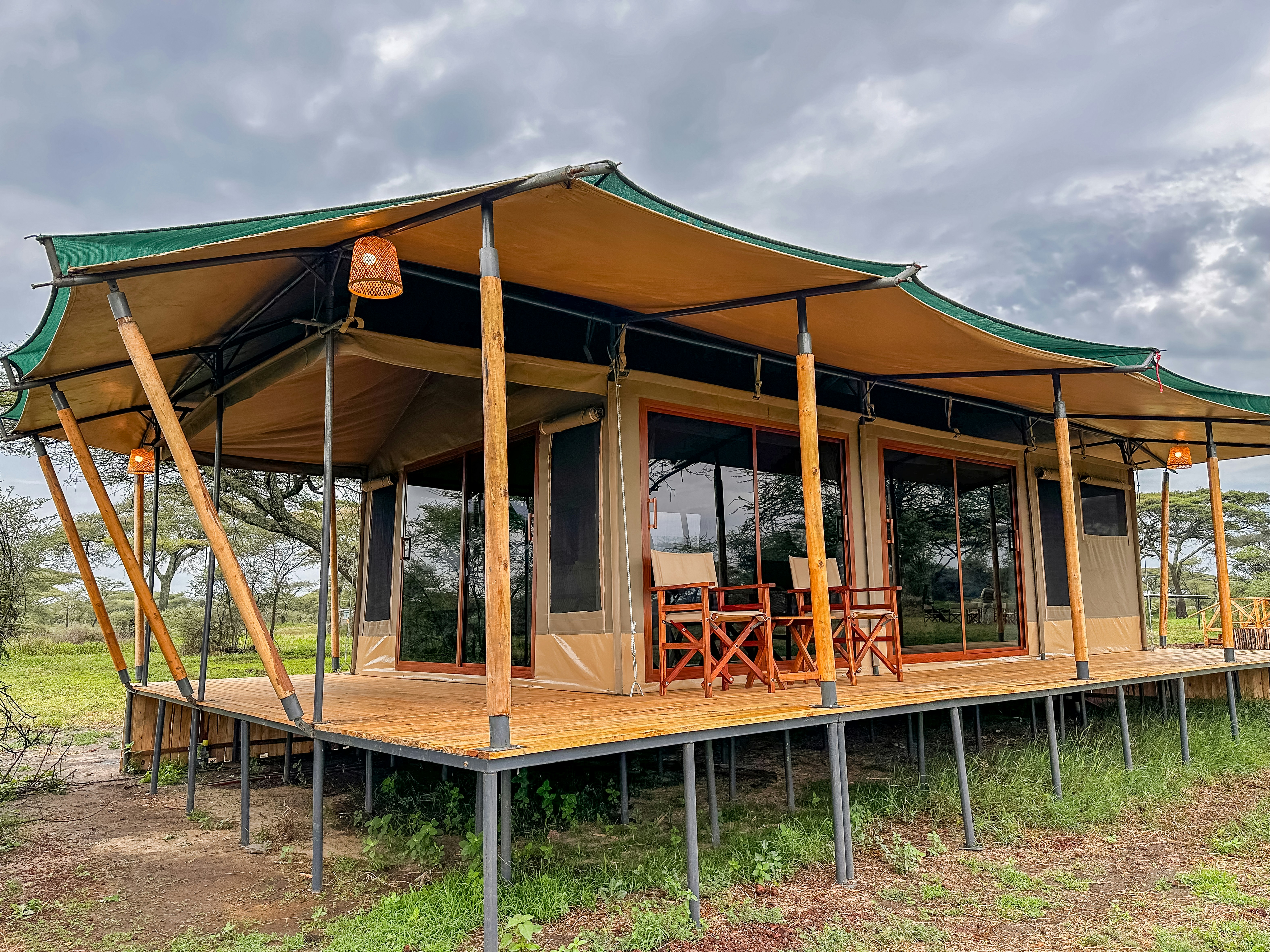 Luxury tented safari camp at sunset in the Masai Mara