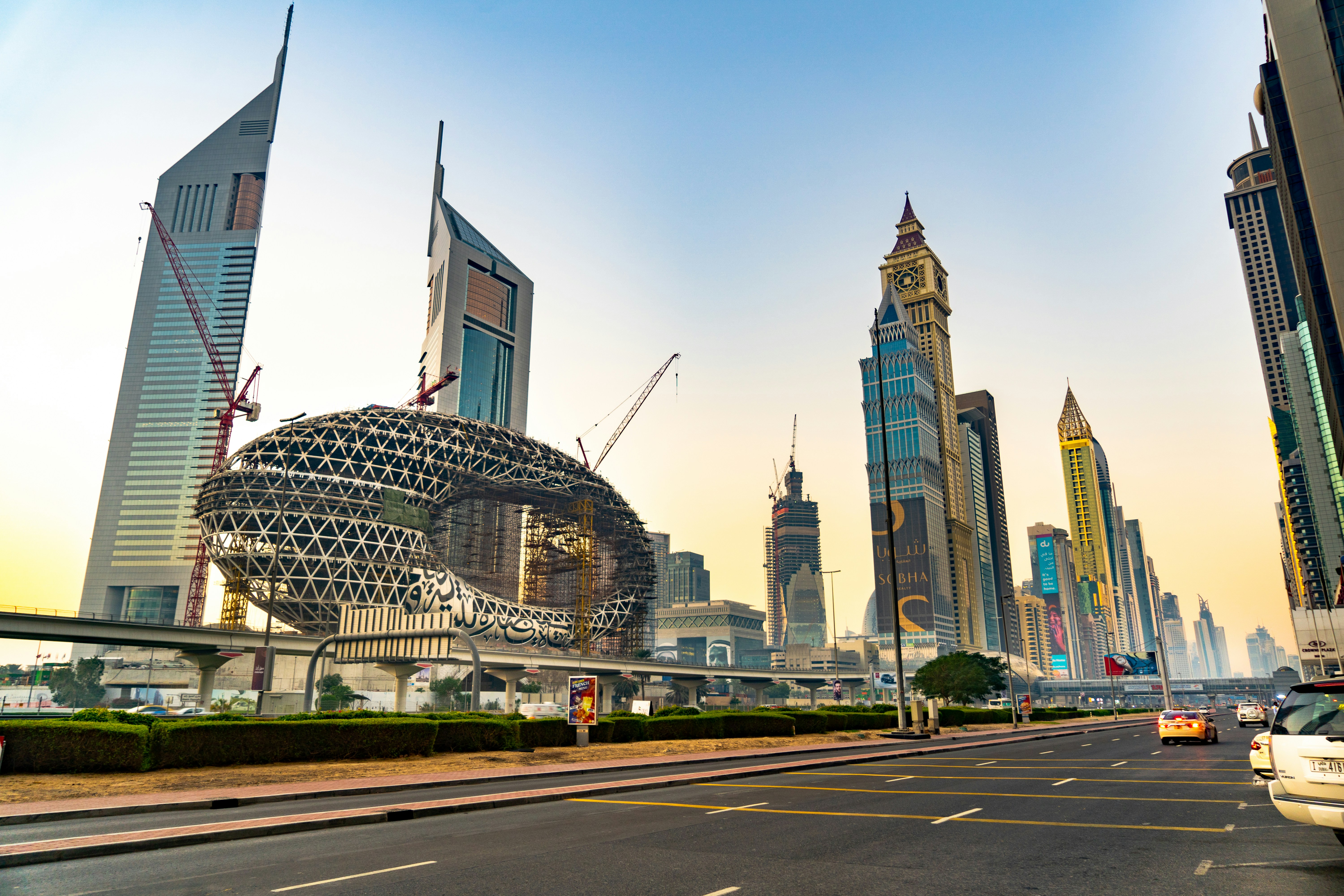 Dubai marina skyline at dusk